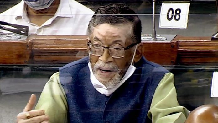 Santosh Kumar Gangwar, Union minister of state with independent charge for labour and employment, speaks in the Lok Sabha Tuesday | Photo: ANI | Lok Sabha TV
