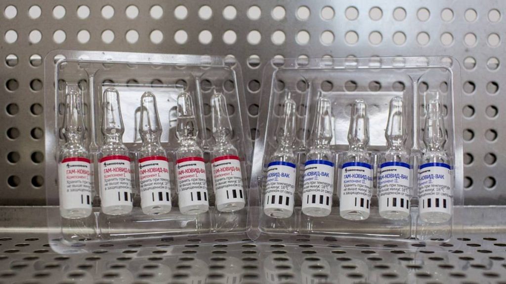 Plastic packets of ampoules containing the two components of the 'Gam-COVID-Vac' COVID-19 vaccine, trade name Sputnik V, developed by the Gamaleya National Research Center for Epidemiology and Microbiology and the Russian Direct Investment Fund (RDIF) | Andrey Rudakov | Bloomberg