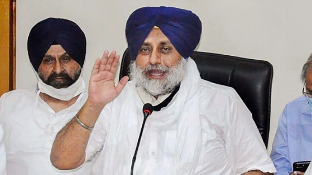 Shiromani Akali Dal President Sukhbir Singh Badal announces the party's decision to quit the NDA over the farm bills issue, in Chandigarh on 26 September 2020 | @officeofssbadal | Twitter