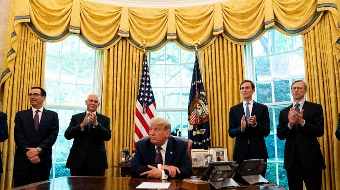 US President Donald Trump sits during a press conference on Israel and Bahrain establishing full diplomatic ties in the Oval Office of the White House, on 11 September | Photo: Anna Moneymaker | The New York Times via Bloomberg