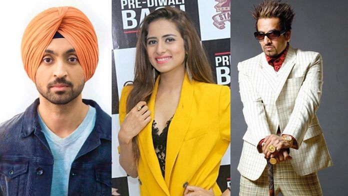 From left: Diljit Dosanjh, Sargun Mehta and Jazzy B | Source: Twitter and Commons