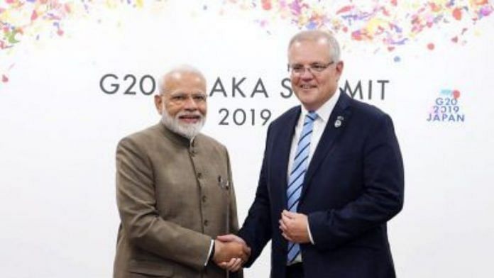 File photo of Prime Minister Narendra Modi with Australian PM Scott Morrison | For representation only | ANI