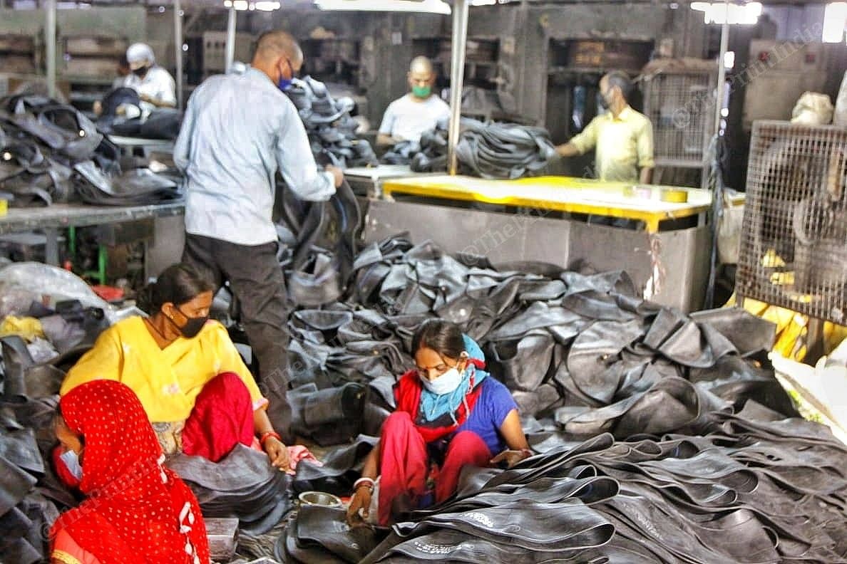 Workers at the Hindustan Tyres factory in Ludhiana where 19 workers were tested positive for Covid-19 in April | Photo: Pravin Jain | ThePrint