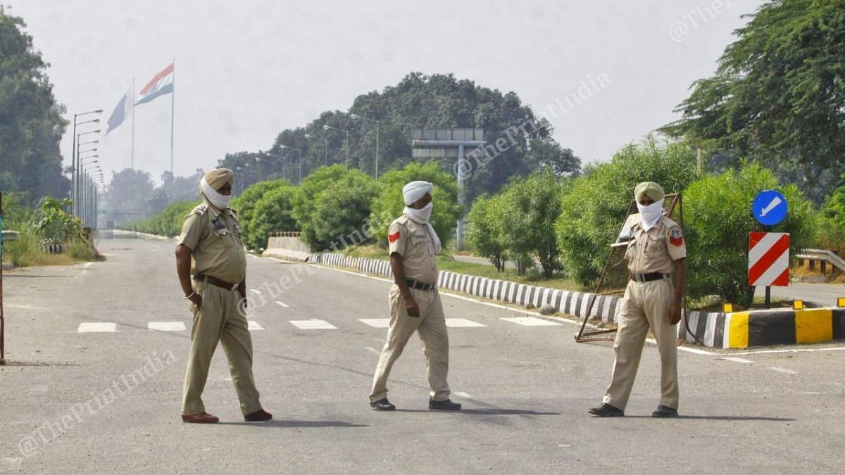 Police personnel on duty near the Integrated Check Post Point in Attari | Photo: Pravin Jain | ThePrint