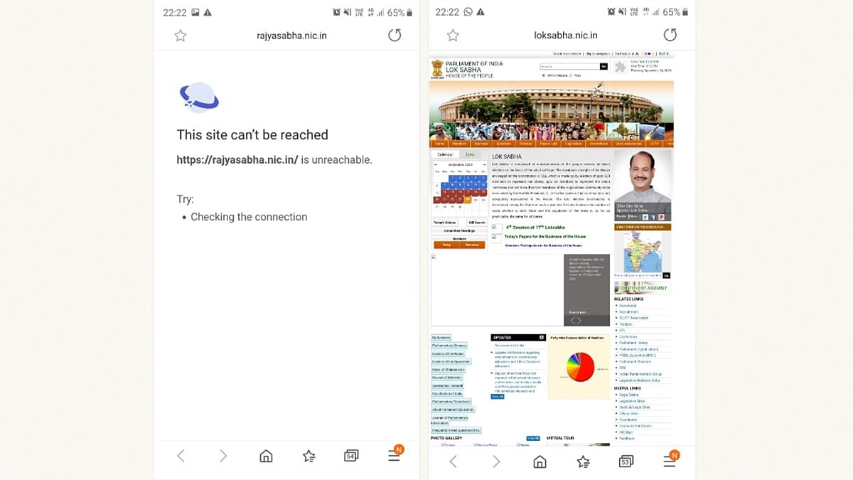 Screenshots of the Rajya Sabha and Lok Sabha websites when accessed by a user in Sri Lanka | ThePrint