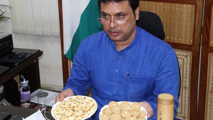 Tripura Chief Minister Biplab Deb during the launch of bamboo cookies on 18 September | Twitter | @BjpBiplab