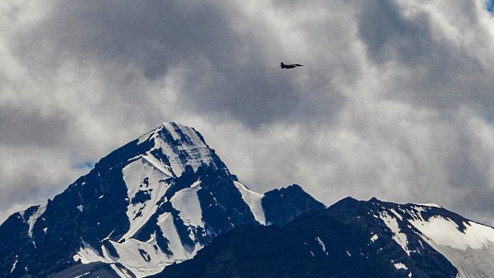 An Indian Air Force fighter jet flies over Ladakh on 6 September, amid prolonged India-China standoff in the region | PTI