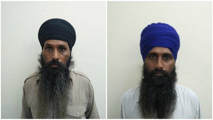Photos of the two Babbar Khalsa International (BKI) terrorists Kulwant Singh and Bhupender Singh arrested from North West Delhi area | ANI | Twitter
