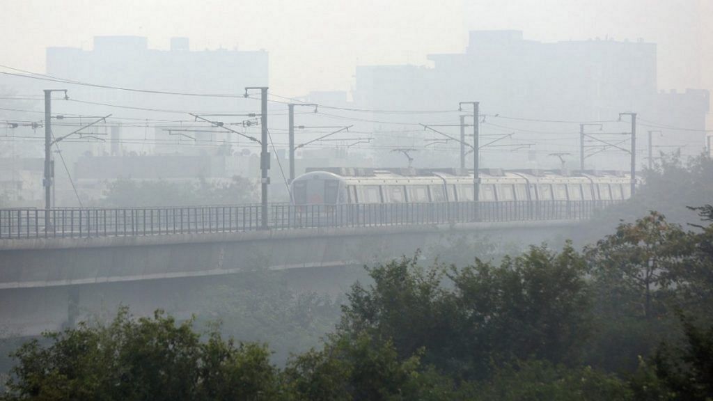 A Delhi Metro train running through the smog in November 2019 | File photo: Suraj Singh Bisht | ThePrint