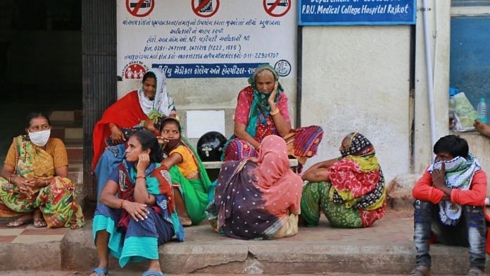 Non-Covid patients' relatives wait outside the emergency ward. | Photo: Manisha Mondal/ThePrint
