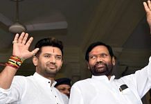 File image of the late Union minister Ram Vilas Paswan and his son, Lok Janshakti Party MP Chirag Paswan | ANI