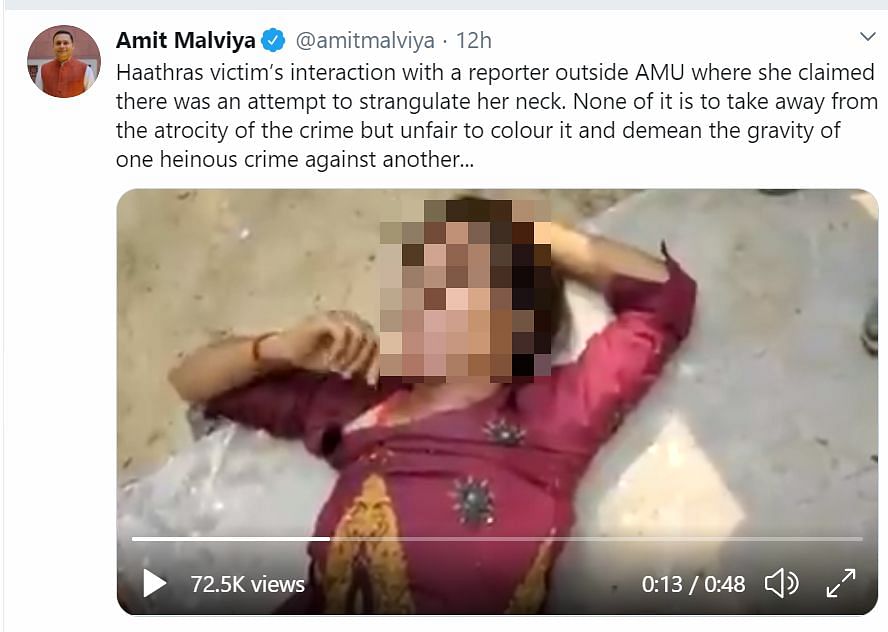 Amit Malviya's tweet on the Hathras victim.