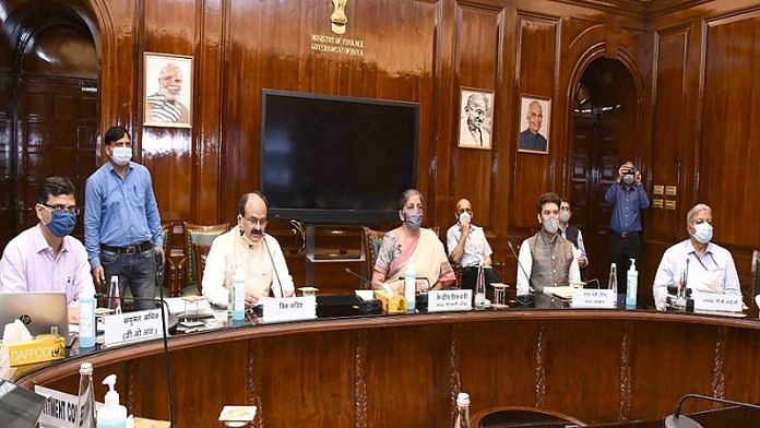 The Union Minister for Finance and Corporate Affairs, Smt. Nirmala Sitharaman chairing the 41st GST Council meeting via video conferencing, in New Delhi on August 27, 2020 | GST Council