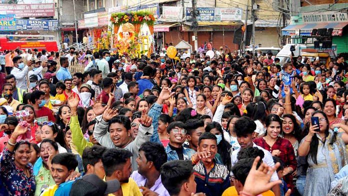 Crowd on the streets of Hyderabad, Telangana, during the Ganesh Chaturthi celebrations | Photo: ANI