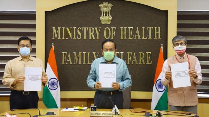 Union Health Minister Harsh Vardhan releases the AYUSH ministry's Covid treatment protocol on 6 October 2020 | Twitter | @drharshvardhan