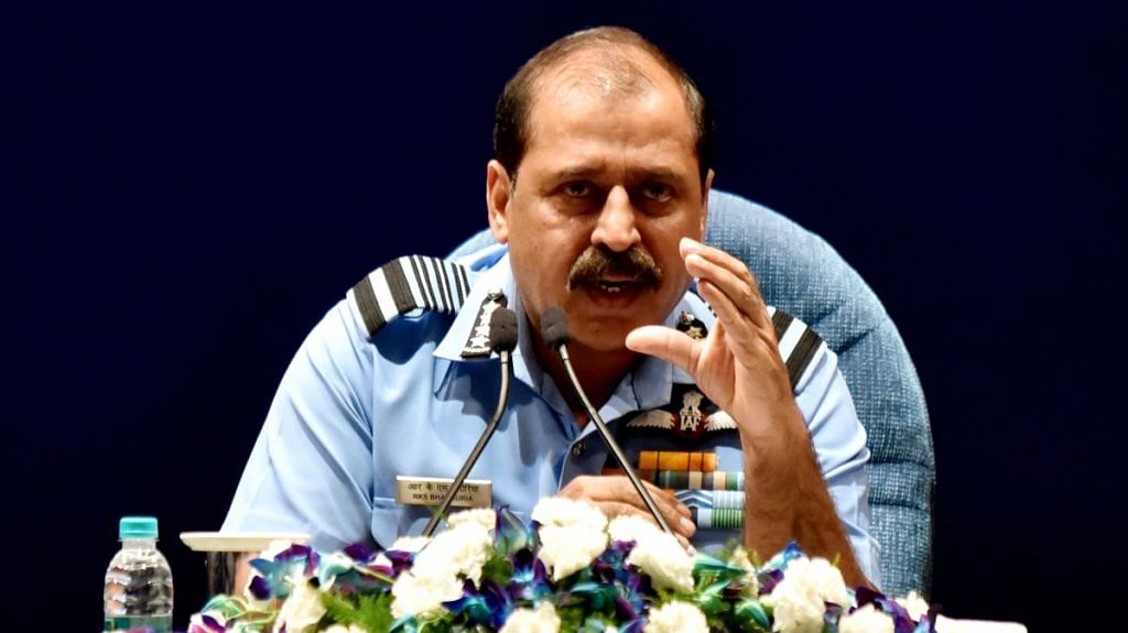 IAF chief Air Chief Marshal Rakesh Kumar Singh Bhadauria addresses a press conference, in New Delhi Monday | ANI
