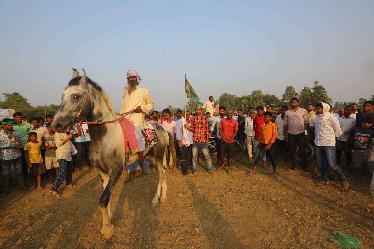 A supporter even rode a horse to the rally | Photo: Praveen Jain | ThePrint