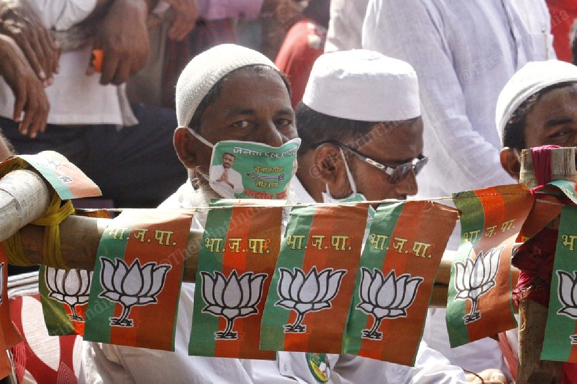 BJP's flags fluttering at the venue of the rally | Photo: Praveen Jain | ThePrint