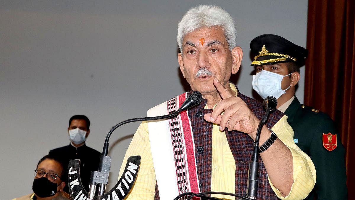 J&K Lieutenant Governor Manoj Sinha says agricultural land is reserved for farmers and no one will interfere with it | File photo: ANI