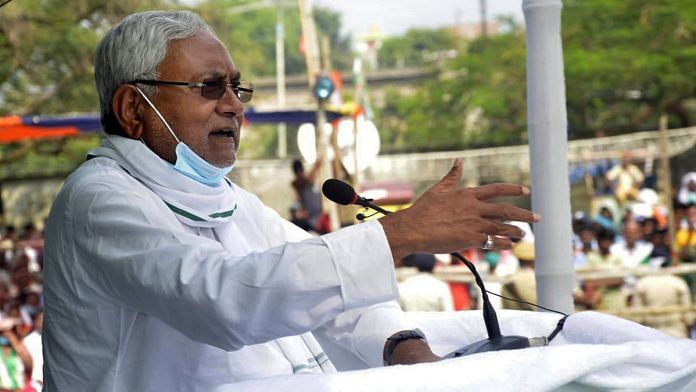 Bihar CM Nitish Kumar addressing a rally in Begusarai Saturday | Photo: ANI