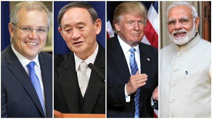 Australian PM Scott Morrison, Japanese PM Yoshihide Suga, US President Donald Trump and Indian PM Narendra Modi | Wikicommons