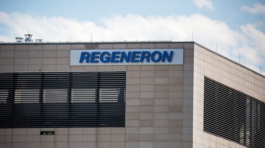 Regeneron Pharmaceuticals signage displayed outside their headquarters in Tarrytown, NY