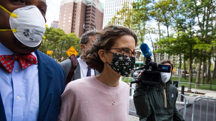Clare Bronfman, daughter of former Seagram Chairman Edgar M. Bronfman, arrives at federal court in the Brooklyn borough of New York on 30 Septempter