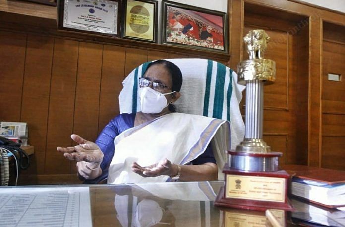 Kerala Health Minister K.K. Shailaja at her office in Thiruvananthapuram | Praveen Jain | ThePrint