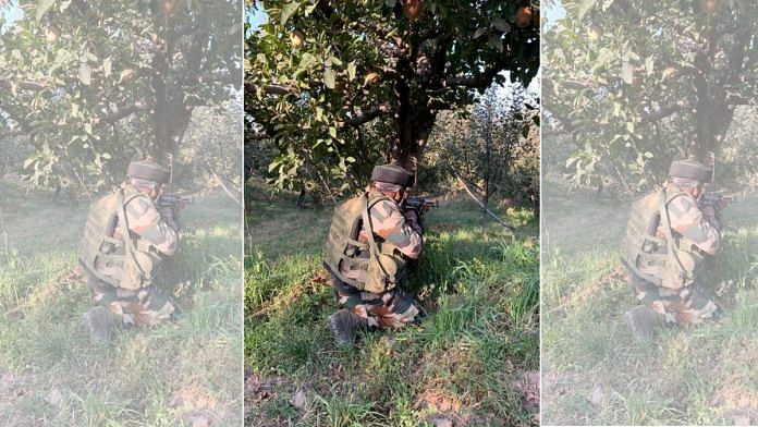 A soldier operating in an apple orchard in Shopian district of south Kashmir | Snehesh Alex Philip | ThePrint