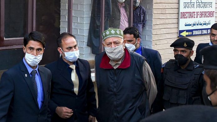Farooq Abdullah National Conference President Farooq Abdullah leaves the Enforcement Directorate office in Srinagar, Monday, Oct. 19, 2020 | PTI Photo