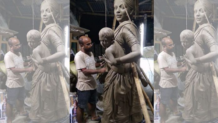 The Durga idol as a migrant worker created by artist Pallab Bhaumik | Source: Pallab Bhaumik
