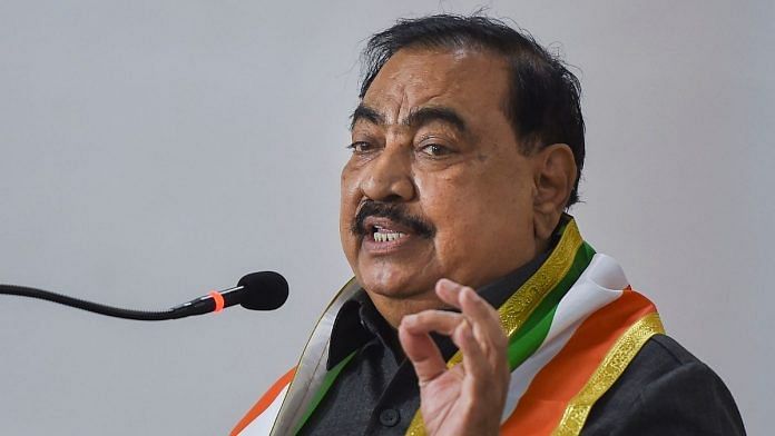 Former BJP leader Eknath Khadse speaks while joining the Nationalist Congress Party, at NCP office in Mumbai, Friday, 23 October 2020 | PTI