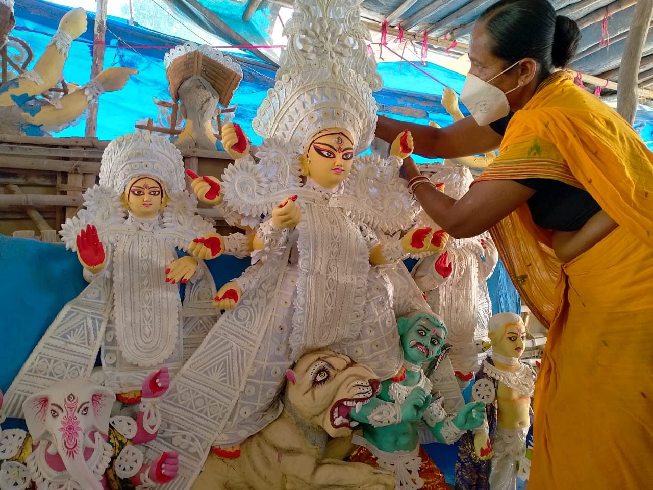 An idol being readied at Mayur Vihar’s Milani cultural and welfare association | By special arrangement