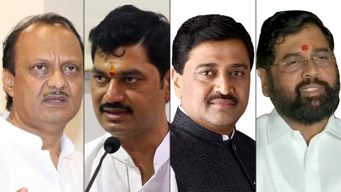 (From left) Ajit Pawar, Dhananjay Munde, Ashok Chavan & Eknath Shinde are among the Maharashtra cabinet ministers who have tested positive for Covid | Source: Twitter & ANI
