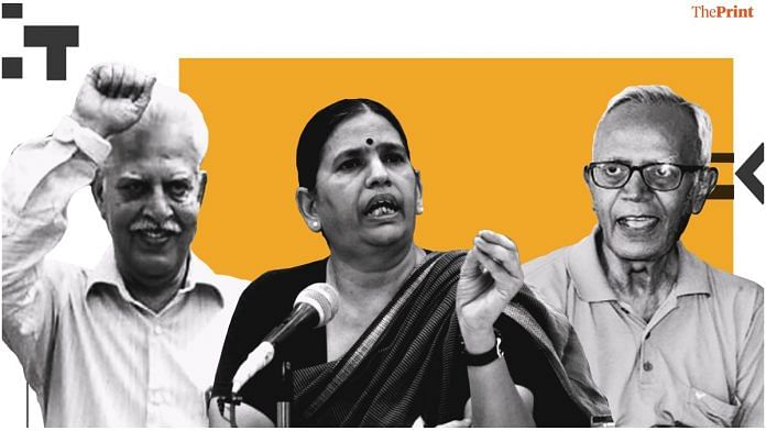 Activists Varavara Rao, Sudha Bharadwaj and Stan Swamy. They are among the 16 arrested in the Bhima Koregaon case. | Illustration: Soham Sen/ThePrint