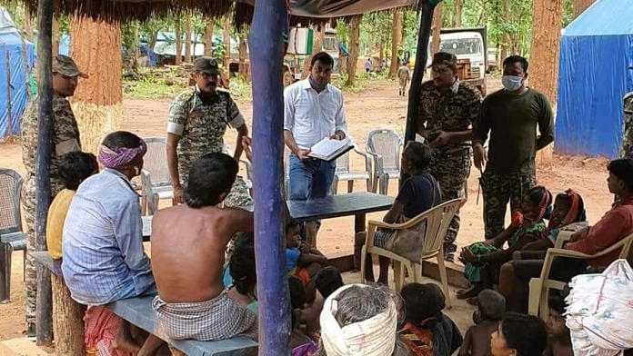 Security personnel and villagers at a newly opened police camp in Narayanpur. | Photo: Special arrangement