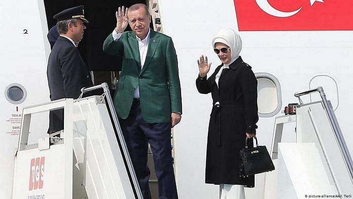 File photo of Turkish President Recep Tayyip Erdogan and his wife Emine Erdogan | Twitter | @HelenaDaZeus