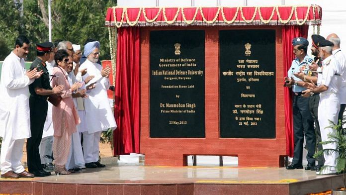 Then-PM Manmohan Singh and other dignitaries at the foundation stone-laying ceremony for the Indian National Defence University in 2013 | Photo: Integrated Defence Staff (ids.nic.in)