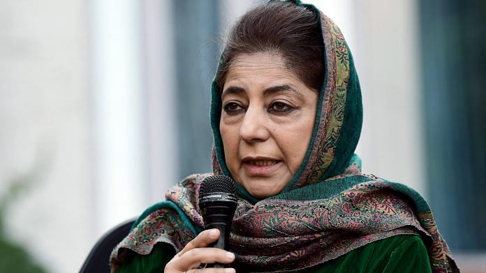 PDP chief Mehooba Mufti during a press conference at her residence in Srinagar on 23 October