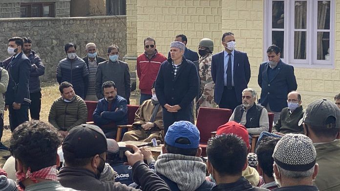 NC vice-president Omar Abdullah speaking at a gathering in Drass, Ladakh, as part of campaign by the Gupkar Alliance on 30 October, 2020 | @OmarAbdullah | Twitter