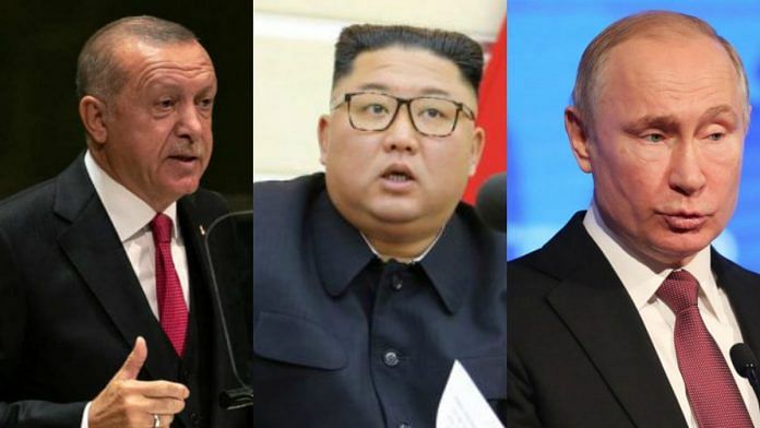 File images of Recep Tayyip Erdogan, Kim Jong Un, and Vladimir Putin | Bloomberg
