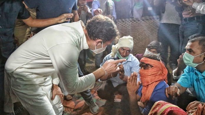 Congress leader Rahul Gandhi at the Hathras victim's house to meet her family. | Photo: Manisha Mondal/ThePrint
