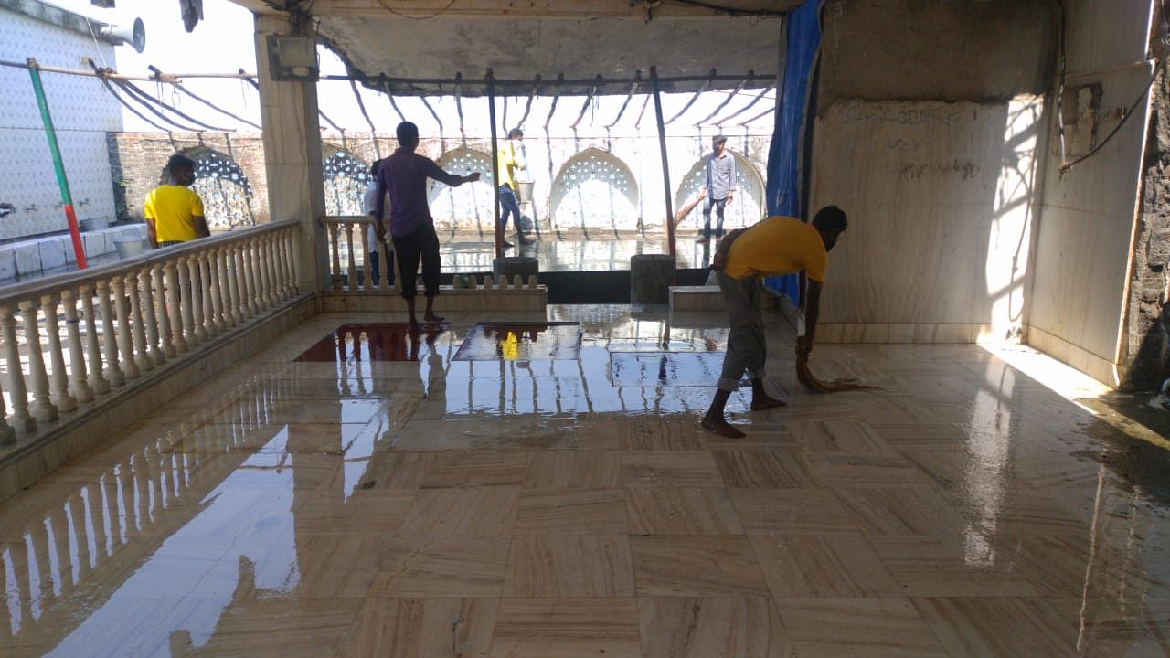 Workers cleaning the Haji Ali Dargah premises | By special arrangement