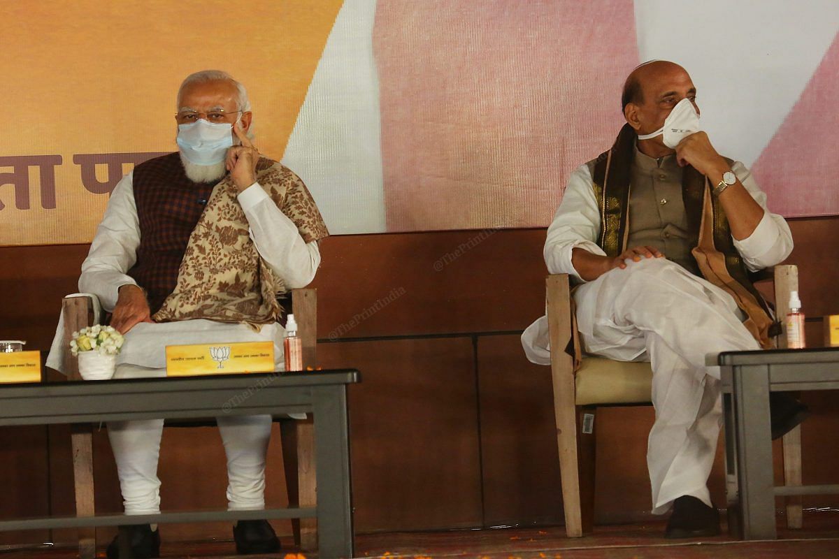 PM Modi left) and Defence Minister Rajnath Singh right) | Photo: Praveen Jain | ThePrint