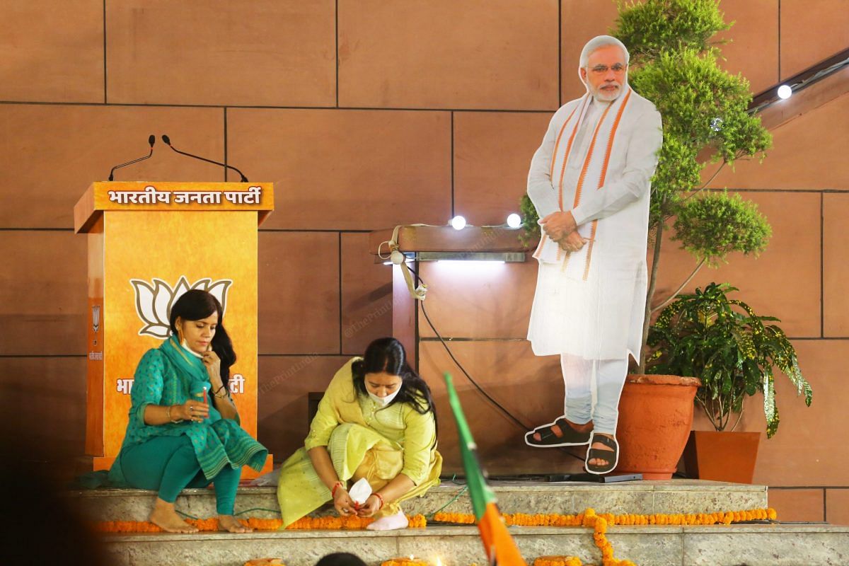 Celebrations at BJP headquarters | Photo: Praveen Jain | ThePrint