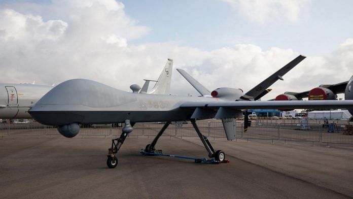 A U.S. Air Force MQ-9 Reaper unmanned aerial vehicle (UAV) drone, manufactured by General Atomics Aeronautical Systems Inc. | Photographer: SeongJoon Cho | Bloomberg