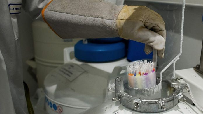 Biological samples are placed into a nitrogen freeze chamber in the cryogenic cold storage laboratory in Paris. | Representational Image | Photographer: Nathan Laine | Bloomberg