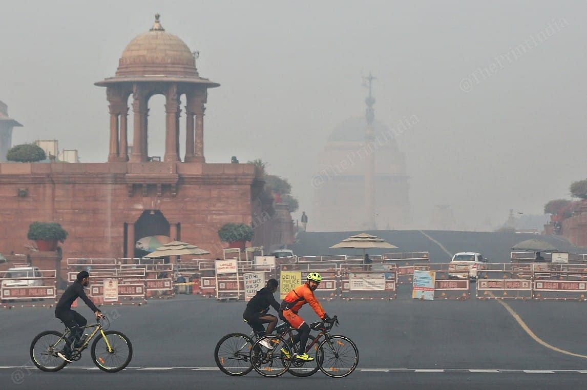 A group of cyclists near the Rashtrapati Bhavan | Photo: Suraj Singh Bisht | ThePrint 