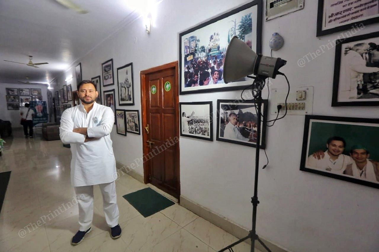 Tejashwi Yadav poses for the camera at his residential office | Praveen Jain | ThePrint