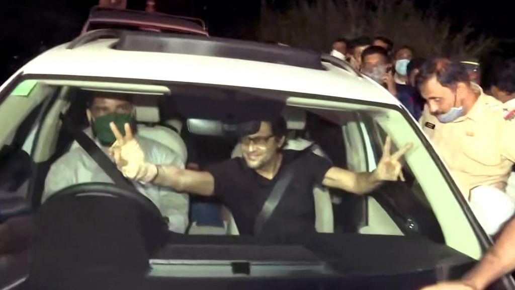 Arnab Goswami after being released from Taloja Central Jail in Navi Mumbai on 11 November